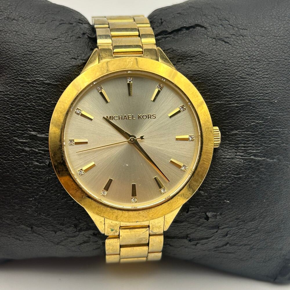 Michael Kors MK-3465 Slim Runway Gold-tone Stainless Steel Watch, Working